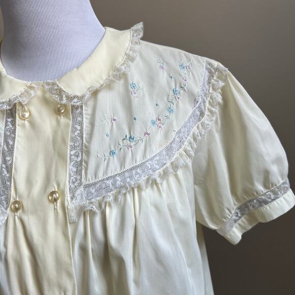 Vintage 50s Barbizon Pajama Set M Yellow Lace Peter Pan Collar Cottagecore - Picture 7 of 16